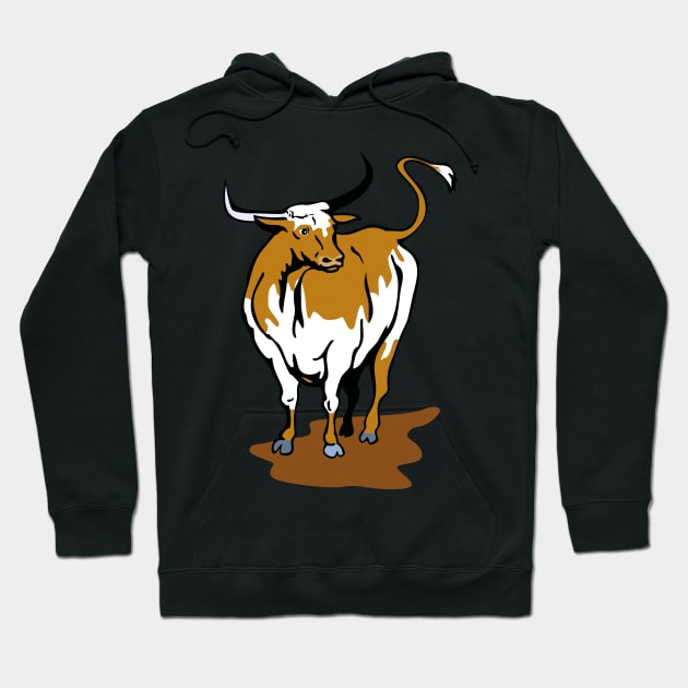 Texas Longhorn Bull Standing  Retro Hoodie by retrovectors